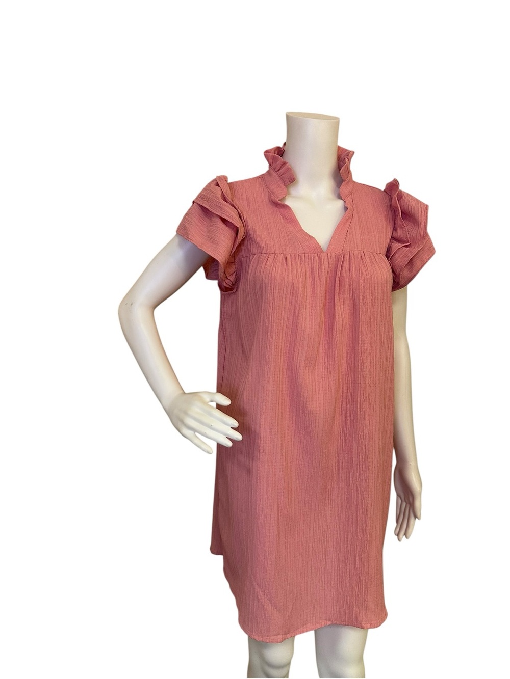 Soly Hux Ruffled V-Neck Short Sleeve Dress Top - Dusty Rose